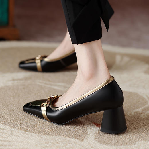 【预售5天】英伦风真皮女鞋2024年新款百搭中跟粗跟方头单鞋子HCYYHD&5164 商品图5