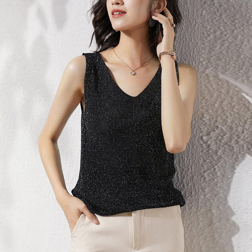 CC-58-81809无袖背心t恤女2024新款女装夏季V领薄款宽松冰丝针织衫上衣体恤女 商品图5