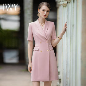 IWY/高级感粉色职业连衣裙女修身显瘦短袖西装裙夏天大码工装裙女Q920