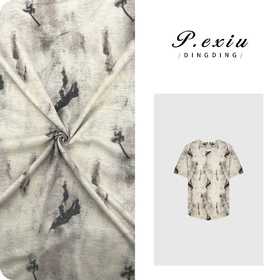 03-5潘依绣丁丁宠粉PanYiXiu/潘依绣【淡墨彩棠】水墨晕染轻薄透气典雅短袖T恤 W-62189