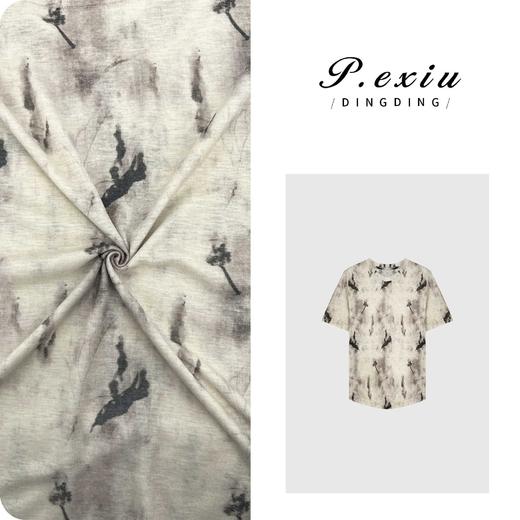 03-5潘依绣丁丁宠粉PanYiXiu/潘依绣【淡墨彩棠】水墨晕染轻薄透气典雅短袖T恤 W-62189 商品图0