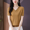CC-QQH-779    V领冰丝短袖t恤女2024新款夏装镂空针织衫上衣薄款 商品缩略图2