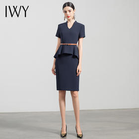 IWY/高端藏青职业装女装套装夏季时尚气质短袖正装ol连衣裙售楼部Q390