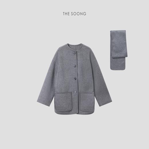 THESOONG| “100%绵羊毛”高级感克制灰围巾可拆毛呢外套HBWCWT8061 商品图0