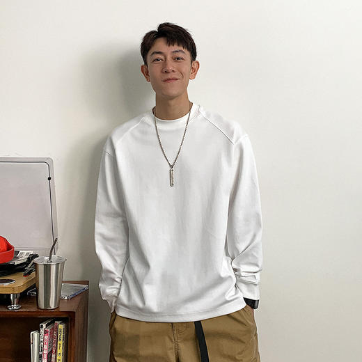 徐太浪百搭基础款纯色长袖T恤男2024新款春秋简约叠穿内搭打底衫 商品图0
