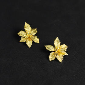 冬日烈焰 纯银一品红圣诞花耳饰