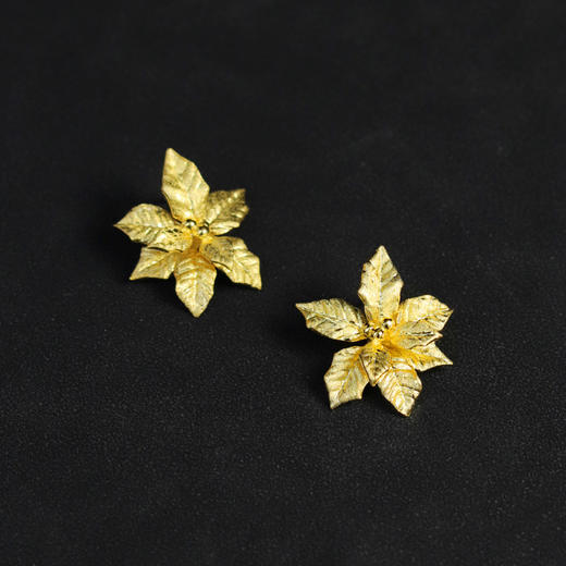 冬日烈焰 纯银一品红圣诞花耳饰 商品图0