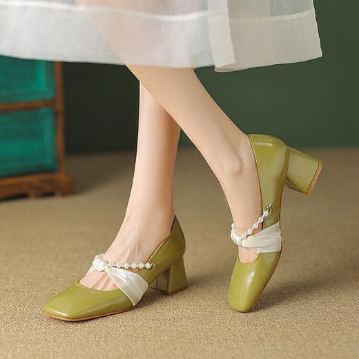 【预售5天】玛丽珍粗跟方头单鞋女春夏季新款法式气质浅口温柔淑女配裙子KYD&KK35-8 商品图2