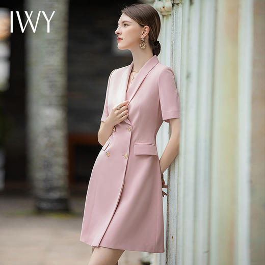 IWY/高级感粉色职业连衣裙女修身显瘦短袖西装裙夏天大码工装裙女Q920 商品图2