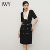 IWY/时尚设计感黑色拼接领连衣裙短袖缎面领修身气质通勤职业工装Q13207 商品缩略图1