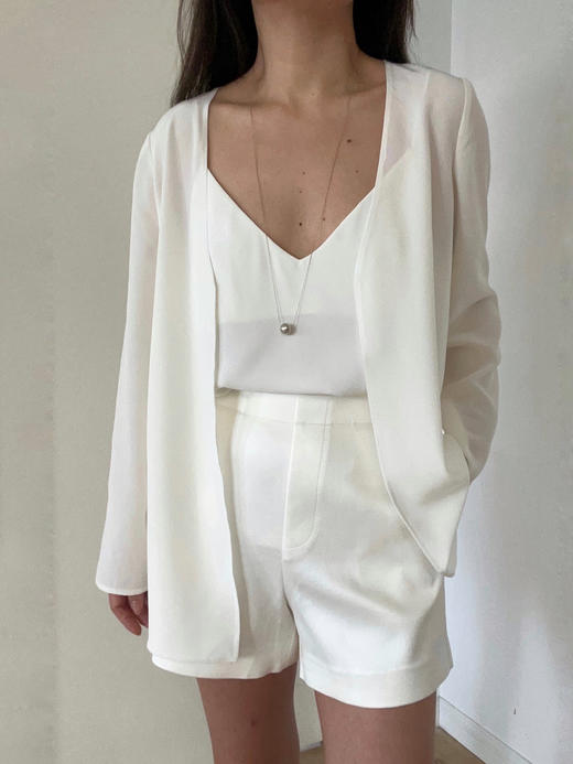 Semplicita | K08 三醋酸无领开衫 [ 酱紫 / 白 ] 商品图2