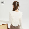 P&X设计师女装秋季短款甜美镂空荷叶边小衫设计感 824328096 杏色 商品缩略图3