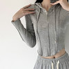 【YW】无忧购韩系ins修身百搭压褶拼缝连帽长袖上衣T011（截单后7天发货) 商品缩略图0