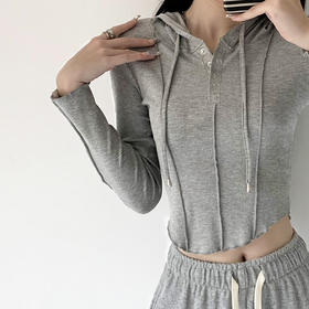 【YW】无忧购韩系ins修身百搭压褶拼缝连帽长袖上衣T011（截单后7天发货)