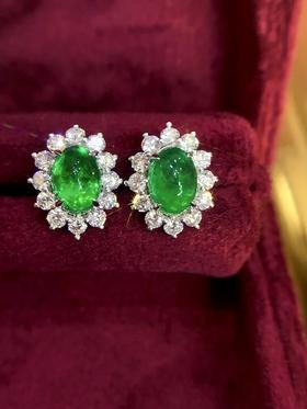 1.80ct 祖母绿耳钉