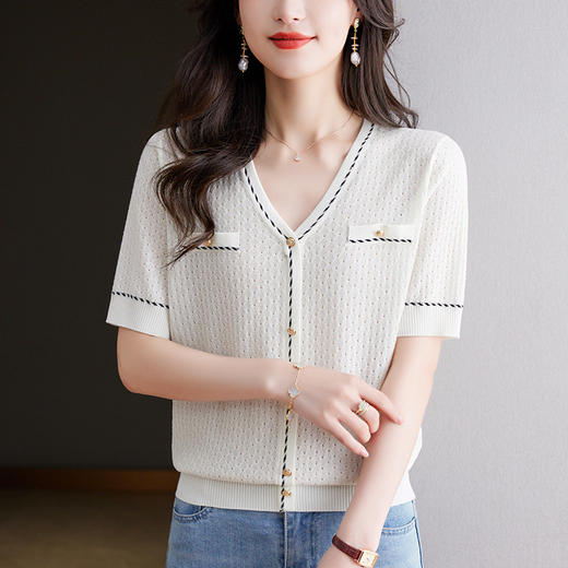 洋气妈妈薄款遮肚天丝针织衫CC-6846 商品图3