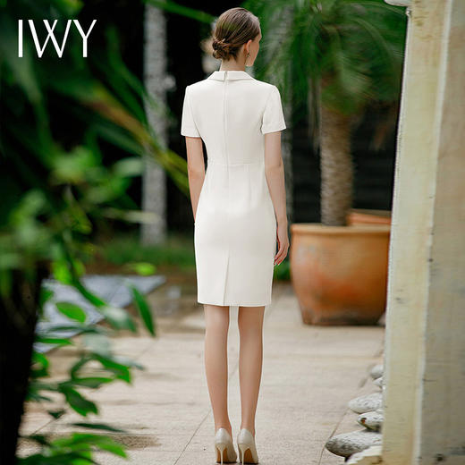 IWY/高端白色连衣裙夏短袖名媛工装主持人正装美容院工作服职业装Q944 商品图4
