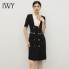 IWY/时尚设计感黑色拼接领连衣裙短袖缎面领修身气质通勤职业工装Q13207 商品缩略图4