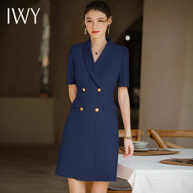 IWY/藏青色时尚连衣裙职业西装裙商务通勤收腰设计显瘦售楼部工装Q920-ZL