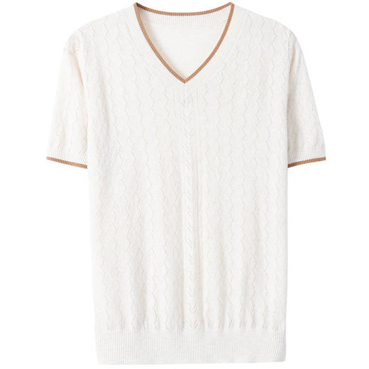 CC-QQH-779    V领冰丝短袖t恤女2024新款夏装镂空针织衫上衣薄款 商品图4