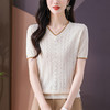 CC-QQH-779    V领冰丝短袖t恤女2024新款夏装镂空针织衫上衣薄款 商品缩略图1
