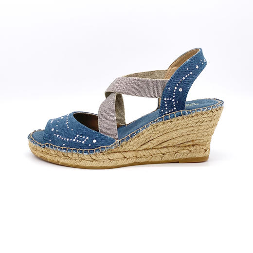 断码特价37码&39码——西班牙原产手工制作时尚轻便舒适女款坡跟草编鞋702TR牛仔蓝（繁星系列） 商品图2