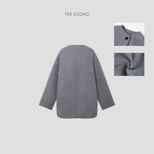 THESOONG| “100%绵羊毛”高级感克制灰围巾可拆毛呢外套HBWCWT8061 商品图1