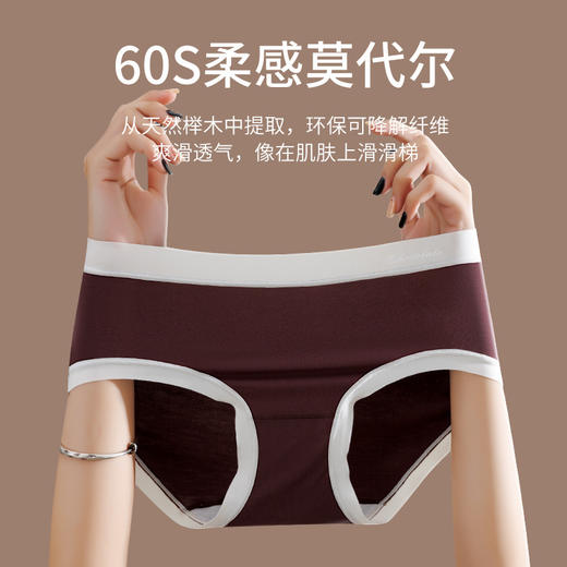 top级舒适体验 真丝滑 莫代尔内裤少女款 60支柔软感莫代尔棉中腰无痕内裤女 桑蚕丝抑菌裆巧克力盒装内裤女士 商品图2