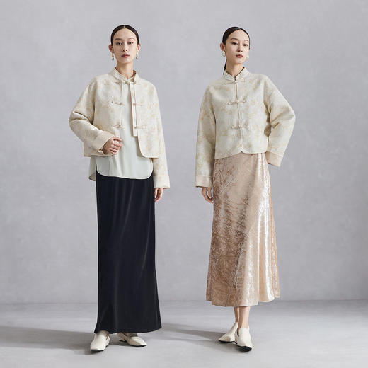 naivee纳薇新中式对襟立领优雅百搭流行宽松外套上衣女248133425-92 商品图3