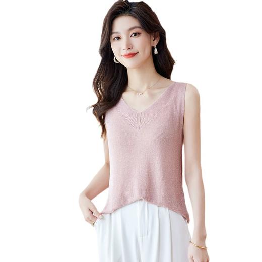 CC-58-81809无袖背心t恤女2024新款女装夏季V领薄款宽松冰丝针织衫上衣体恤女 商品图4