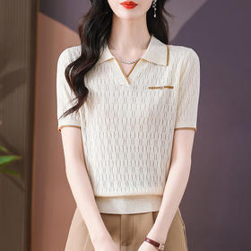 CC-QQH-9112短袖女t恤夏2024新款洋气时尚薄款针织衫polo领冰丝上衣