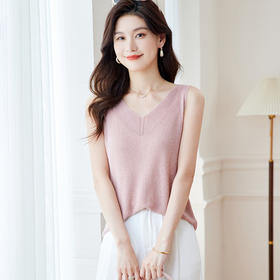 CC-58-81809无袖背心t恤女2024新款女装夏季V领薄款宽松冰丝针织衫上衣体恤女