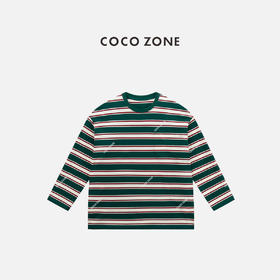 COCO ZONE 100棉条纹撞色长袖T恤休闲圆领上衣CC2B1228