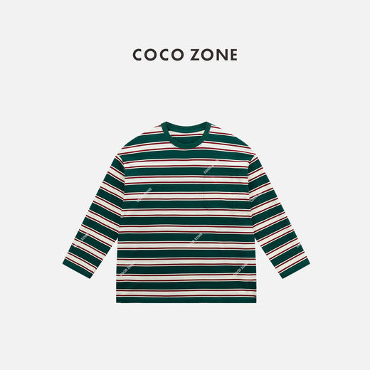 COCO ZONE 100棉条纹撞色长袖T恤休闲圆领上衣CC2B1228 商品图0