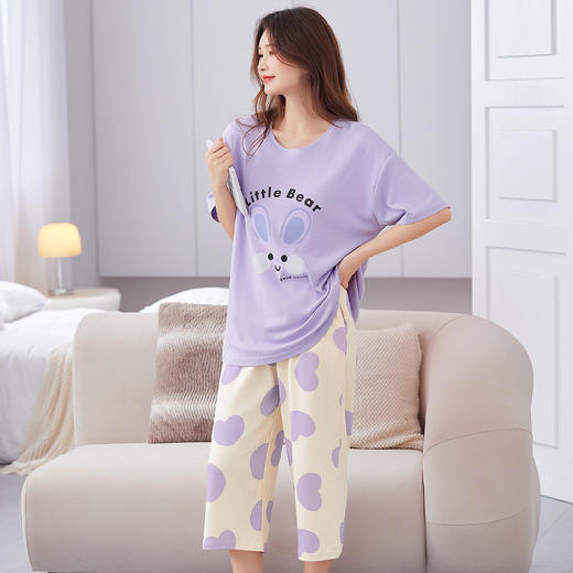 忽然今夏 家居服(VIP)  牛奶丝面料夏季轻薄家居服带胸垫放凸点短袖家居服套装 商品图1