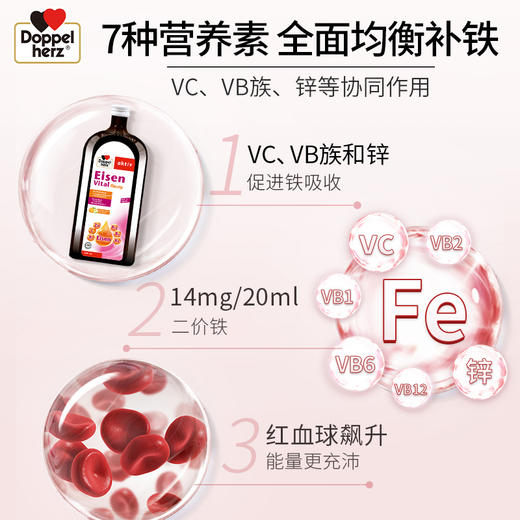 【德国双心】 补铁口服液补铁剂女性孕妇500ml维生素 3盒装 商品图2