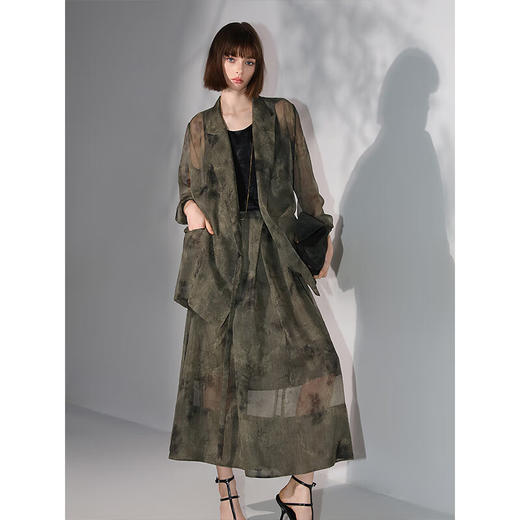 COCOBELLA新中式老钱风古法炒色晕染半身裙女国风捏褶长裙HS7057 商品图2