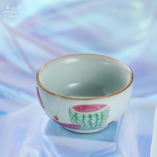 问鼎汝瓷鼎峰系列月白老款紫金釉听泉杯（西瓜） 商品图1