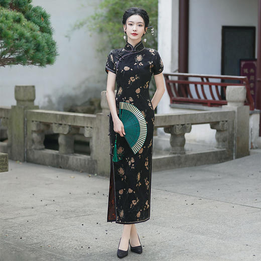 WX-春季新款100%真丝旗袍中式桑蚕丝连衣裙手工缝制送考宴席日常 商品图0