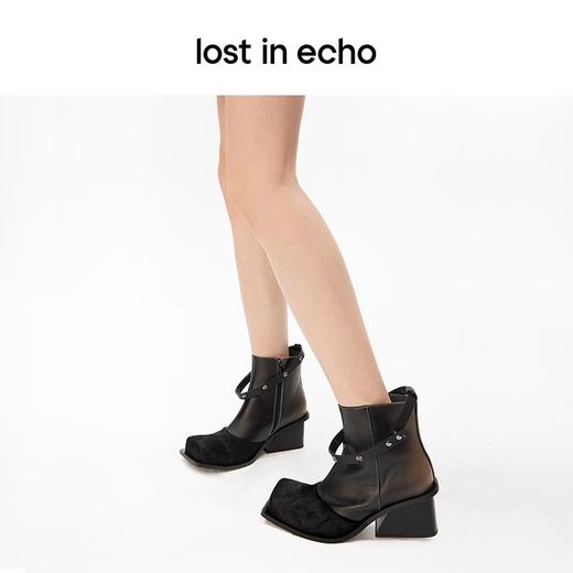 lost in echo设计师品牌小众设计感环带翘方头粗跟百搭短靴踝靴女 商品图3