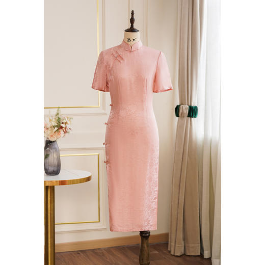 TZRY新款提花真丝改良旗袍时尚宴会手工钉珠高端真丝旗袍 商品图0