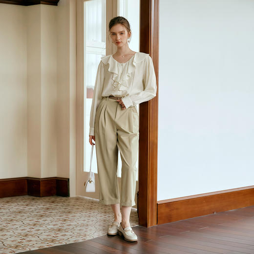 
OLrain欧芮儿法式杏色衬衫女早秋2024新款气质通勤优雅荷叶领衬衣 商品图4