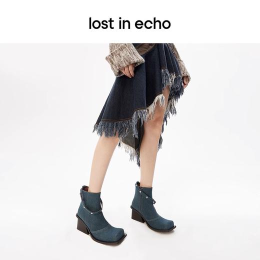 lost in echo设计师品牌小众设计感环带翘方头粗跟百搭短靴踝靴女 商品图4