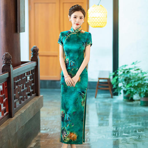 WX-新款真丝旗袍高端气质长款改良版桑蚕丝中国风时尚修身 商品图2