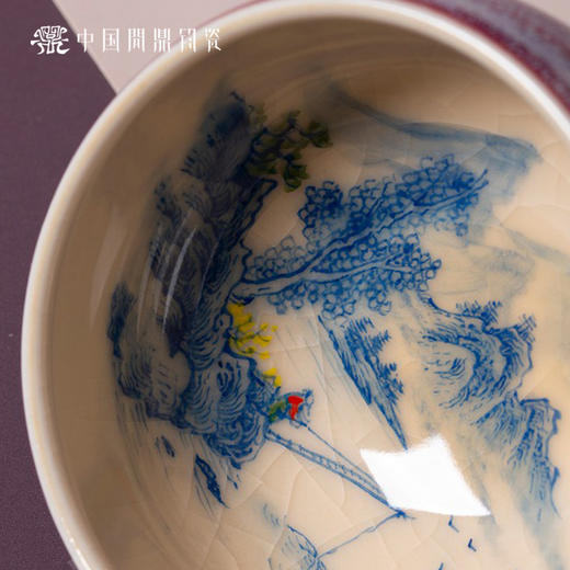 问鼎钧瓷鹅黄青花平口杯(鱼游春水)单杯 商品图3