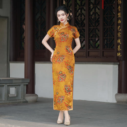 WX-春季新款香云纱100%真丝旗袍中式桑蚕丝连衣裙手工缝制 商品图0