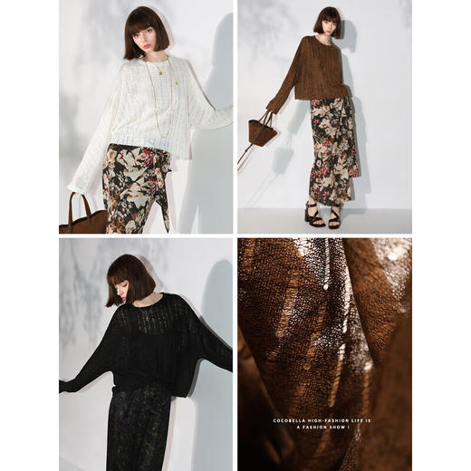 COCOBELLA设计感镂空破洞微透视针织衫女混搭毛边罩衫TS0003 商品图3