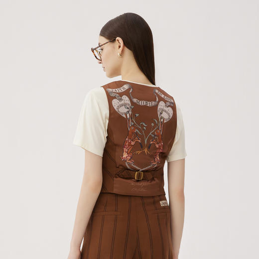 谜底西装马甲女2024秋款复古优雅后背绣花条纹修身马夹243MM1052 商品图2