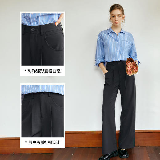 
OLrain欧芮儿法式深灰休闲裤女早秋2024新款高腰通勤直筒宽松西裤 商品图3