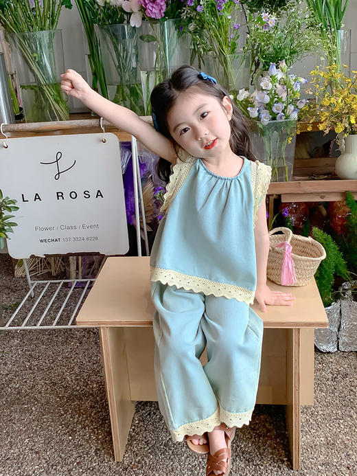 【YW】无忧购儿童韩版荷叶边拼接仙气甜妹夏日出行两件套X9072（截单后7天发货)25年清仓捡漏 商品图2